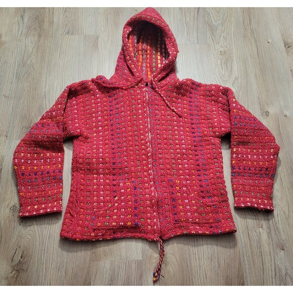 Ice - Ame Handmade in Ecuador full zip rainbow cardigan sweater wool blend Small - Picture 1 of 8